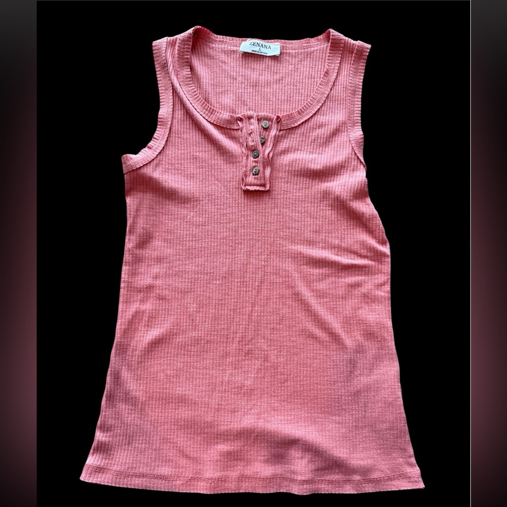 Zenana Outfitters Coral Ribbed Button Top